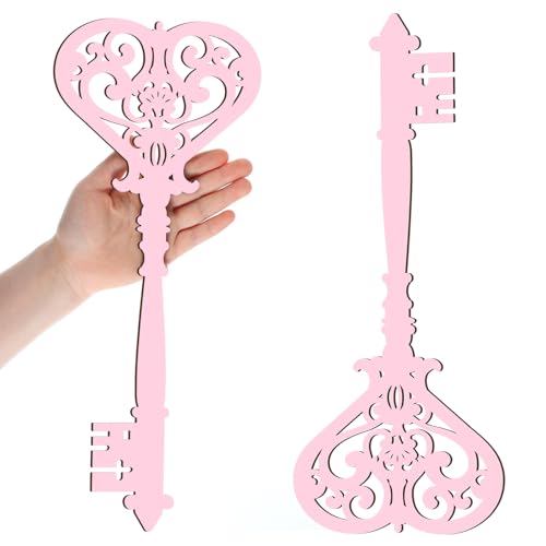 Chunful 2 Pcs Large Skeleton Key Wall Art Signs, Vintage Antique Wooden Farmhouse Wall Decor for Bedroom (13.78 x 5.91 Inch, Pink) - color: Pink, size: 13.78 x 5.91 Inch