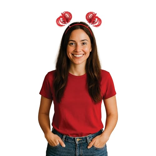 Beistle Red Ponytail Boppers – 2 Pack, Synthetic Hair Headband Accessories with Metallic Fringe, Spirit Headwear for Costume Styling, Themed Party Events, Photo Booth Props, and Novelty Wear