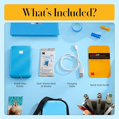 Kodak Step Instant Smartphone Photo Printer - 75 Sheets Bundle - Portable Mini Color Wireless Mobile Printer - Zink 2x3” Sticky-Back Photos - Bluetooth Compatible with Smart Devices - Fun App -Blue - color: Blue, style: Printer + 75 Sheets