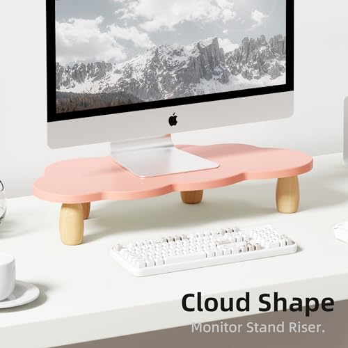 AFOOYO Monitor Stand Riser,Cloud Shape Wood Computer Monitor Stand, 16.5IN Monitor Stand Riser, Multi-Purpose Desktop Organizer Riser for Computer,Laptop,Printer,TV,Pink - color: Pink, size: Cloud