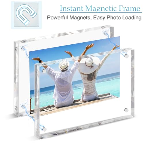 1 Pack 4x6 Acrylic Picture Frames, Premium Acrylic Photo Frame, Double-Sided Magnetic Picture Frames Clear Thickness Lucite Frameless Transparent Square Frame Gift for Home Office Desktop Display - size: 4X6-1