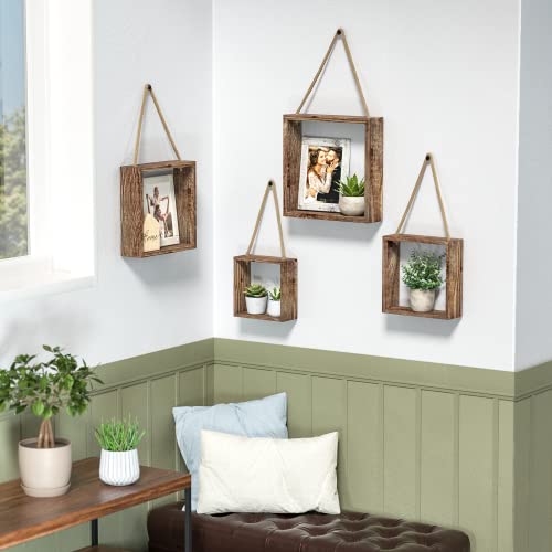 J JACKCUBE DESIGN Floating Hanging Square Shelves Wall Mounted Rustic Wood Cube Display Shelf Shadow Boxes Decorative Boho Home Décor for Living Room, Bedroom, Office, Set of 4 (Brown) - MK571B - color: Brown