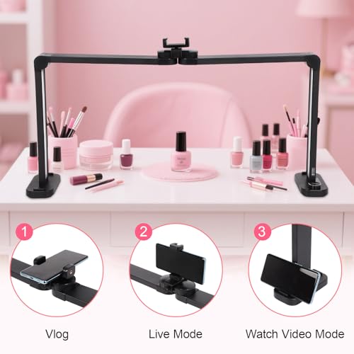 34in Half Moon Light for Nail Desk, Foldable LED Lamp for Nail Art, Tattooing, Craft Making, Stepless Dimming, 3000-6000K Color Temperature Adjustment, 456 Light Beads, Black - color: Black
