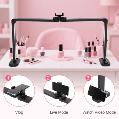 34in Half Moon Light for Nail Desk, Foldable LED Lamp for Nail Art, Tattooing, Craft Making, Stepless Dimming, 3000-6000K Color Temperature Adjustment, 456 Light Beads, Black - color: Black