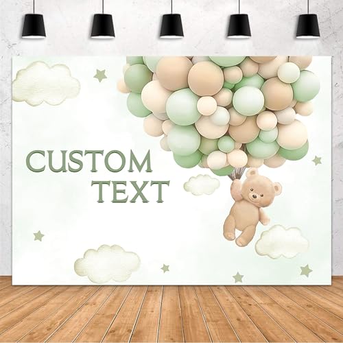 MEHOFOND Custom Bear Baby Shower Backdrop We Can Bearly Wait Baby Shower Party Decorations for Boy Hot Airs Balloons Watercolors Clouds Stars Photography Background Newborn Photo Props (Green) 10x7ft - color: Custom-Green, size: 10x7ft