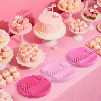 Serves 35 Guests Gradient Pink Plates and Napkins Party Supplies,7" Gradient Pink Birthday Dessert Paper Plates and Napkins,Disposable Party Dinnerware for Wedding,Graduation - color: Gradient Pink