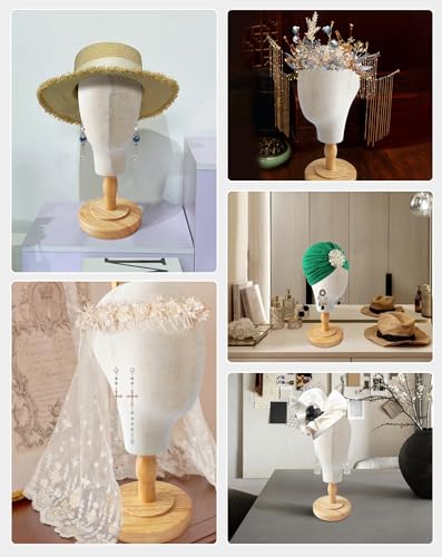 CHADWICK Canvas Wig Head Stand with Detachable Wood Stand - Great for Hats, Caps Display and Wig Making, 21Inch Mannequin Head Block, Dome Model Head, Helmet Jewelry Glasses Headband Display, Beige