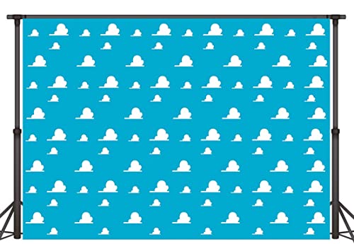 Blue Toy Backdrops for Photography, 5x3FT White Clouds Wall Paper Photo Backgrounds, Children Kids Birthday Themed Party Photo Booth Props RBJMYLU37 - size: polyester microfiber fabric-5x3ft