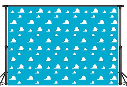 Blue Toy Backdrops for Photography, 5x3FT White Clouds Wall Paper Photo Backgrounds, Children Kids Birthday Themed Party Photo Booth Props RBJMYLU37 - size: polyester microfiber fabric-5x3ft