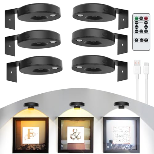 6Pack Wireless Picture Lights for Wall Rechargeable Battery Picture Frame Light with Remote LED Magnetic Art Display Light Dimmable&Timer Wall Sconce for Painting Poster Artwork Home Lighting Decor - color: B-Spotlight, size: 6Pack