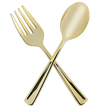 Plasticpro Disposable Plastic Gold Serving Utensils 6 Forks & 6 Spoons Durable Heavy Duty Premium Serving Utensils Gold 6 Sets - color: Gold