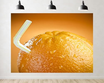 Trykid 5x5ft Fresh Orange Juice Straw Backdrop Citrus Fruit Water Drop Close Up Photography Background Food Themed Party Decoration Tapestry Photo Booth Prop Fabric - size: 5x5ft