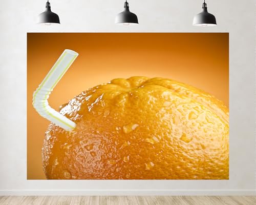 Trykid 15x10ft Fresh Orange Juice Straw Backdrop Citrus Fruit Water Drop Close Up Photography Background Food Themed Party Decoration Tapestry Photo Booth Prop Fabric - size: 15x10ft