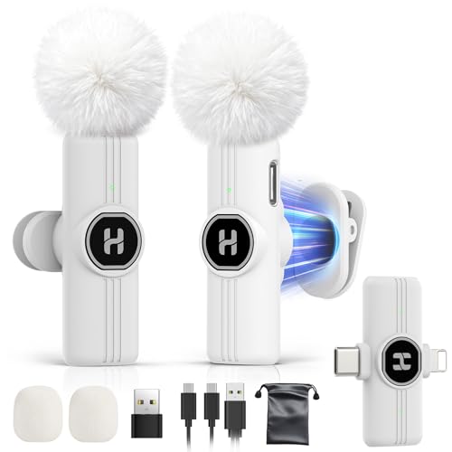 HEHOTTC Mini Wireless Lavalier Microphone for iPhone, iPad, Android Phone - 2in1 Microfono Lapel Bluetooth Mic for Recording, Clip on Omni Lav Mic for Video Recording, Tiktok, YouTube, Vlog - color: White, size: Without Charging Case