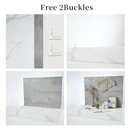 2 PCS 24x32 Inch Boards Photo Backdrop for Flat Lay, Food Table Top Photography Background, BEIYANG (Marble+Light Gray) - color: Marble + Light Gray 24x32
