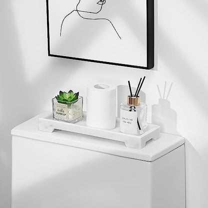 Luxspire Bathroom Vanity Tray, Resin Toilet Tank Tray, Kitchen Trays, 11" x 4" Rectangle Bathroom Tray for Counter, Marble Tray for Soap Dispenser Perfume Jewelry, Small, White Marble - color: B - White Marble, style: Small