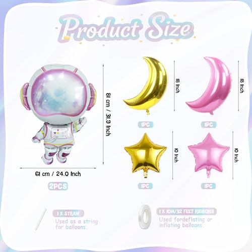 Pink Astronaut Balloons Set, 6 Pcs Space Balloon with Pink Gold Moon Star Balloon Helium for Girls Spaces Birthday Party Planet Theme Party Decoration Baby Shower Galaxy Planet Space Party Decorations - style: Pink Space
