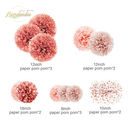 NICROLANDEE Wedding Decorations - 12 PCS Rose Gold Tissue Paper Pom Poms for Engagement Party Wedding Birthday Bridal Shower Bachelorette Baby Shower Ceiling Valentine's Day Party Backdrop Decor - style: Rose Gold