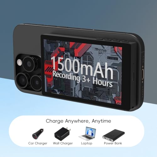 Magnetic Phone Vlog Selfie Monitor Screen, Back Camera Monito with Remote Controller, 1080P Display Wireless Connect, Compatible with iPhone/Android Phones, for Vlog, Live Stream, Travel Selfies