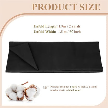 PEASUG 100% Cotton Muslin Fabric, 59 Inch X 2 Yards Muslin Fabric by The Yard, Medium Weight Draping Fabrics Suitable for Sewing Embroidery, Garments, Crafts Material-Black - color: Black, size: 2 Yards