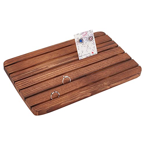 NBEADS Wood Earring Display Stands, 6 Slots Brown Jewelry Earring Ring Display Holder Wood Earring Card Holder Business Card Holder Display for Home Office Retail Store, 10.8x6.69 - color: 6 Slots Wooden Brown 10.8x6.69"