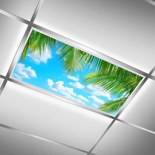 Fluorescent Light Covers for Classroom Ceiling Lights – 2x4ft Backlit Film for Fluorescent Fixtures, Reduce Glare and Eye Strain, Easy to Install – School, Office, Sensory - Blue Sky - color: Blue Sky（1）