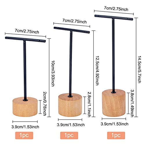 FINGERINSPIRE Black Metal 3 Pcs T Bar Earring Display Stand with Wooden Base Jewelry Holders Hanging Jewelry Organizer for Store Retail Photography Props【Black- Round Base, 5.7&4.9&3.9 Inch Height】 - color: Black- Round Base, 5.7&4.9&3.9 Inch Height