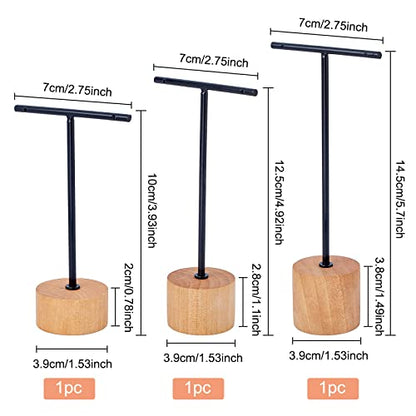 FINGERINSPIRE Black Metal 3 Pcs T Bar Earring Display Stand with Wooden Base Jewelry Holders Hanging Jewelry Organizer for Store Retail Photography Props【Black- Round Base, 5.7&4.9&3.9 Inch Height】 - color: Black- Round Base, 5.7&4.9&3.9 Inch Height