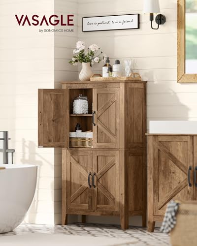 VASAGLE LIRY Collection - Farmhouse Storage Cabinet, Bathroom Floor Cabinet with Barn Doors, Freestanding Kitchen Pantry, Adjustable Shelves, for Dining Room, Living Room, Honey Brown, UBBK773K01 - color: Honey Brown, style: 4 Doors