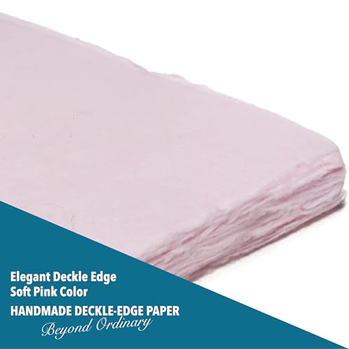 Wanderings Handmade Pink Deckle Edge Blank Paper - 4x6 - Pack of 50 - Watercolour/Mixed Media Paper - Save the Date Invitations Greeting Cards Notes DIY Arts Crafts - Thick 150 GSM - color: Pink, size: A6