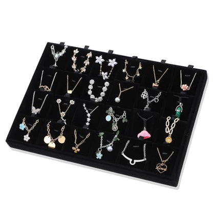 Lemecima 2pcs 24 Grids Stackable Jewelry Tray Organizer with Removable Dividers, Velvet Jewelry Display Tray for Earrings Necklaces Bracelet Rings Display Showcase - Black