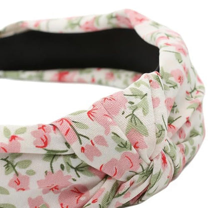 Knot Headband for Women,Fabric Flower Printed Knotted Non Slip Wide Headwear | Non Slip Womens Headbands | for Daily Wear Hair Styling Makeup Party Fall Spring Casual Gym Holiday