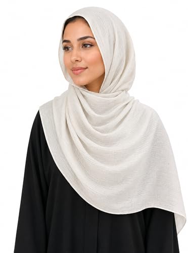 Lightweight Cotton Linen Feel Scarf Shawl Wrap Hijab for Women, Travel Fall Winter Gift - color: Mcspz2530-4#white