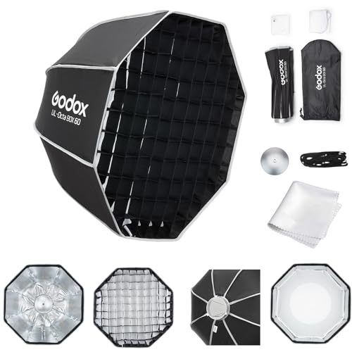 Godox Softbox UL-Octa60 23.6"/60cm Octagonal Softbox, Quick-Release Umbrella Design Bowens Mount Softbox with Grid & Deflector Plater, for LED Video & Photography Lighting - size: Octa 60cm (23.6")