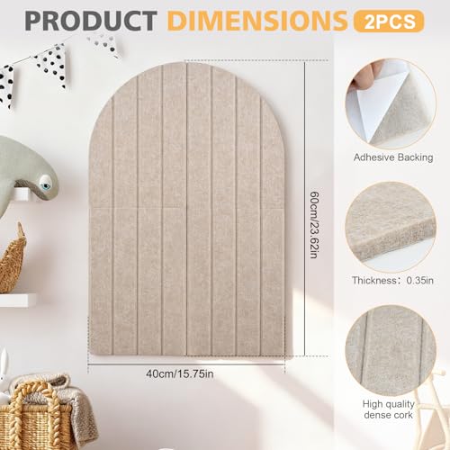 2 Pcs Foldable Felt Bulletin Board, 0.35" Thick Arch Fabric Pin Board with Adhesive Sticker, Large Cork Boards Wall Mount Memo Boards for Office Bedroom Living Room, Decorative Board (24x16 inch) - size: 24x16 inch