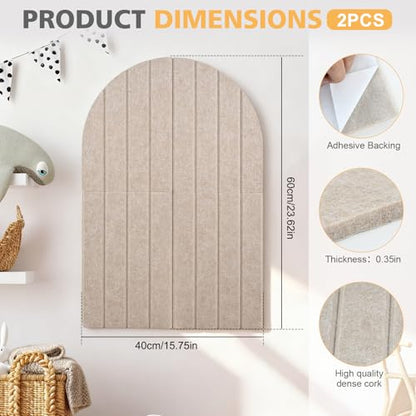 2 Pcs Foldable Felt Bulletin Board, 0.35" Thick Arch Fabric Pin Board with Adhesive Sticker, Large Cork Boards Wall Mount Memo Boards for Office Bedroom Living Room, Decorative Board (24x16 inch) - size: 24x16 inch