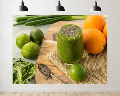 Trykid 12x10ft Green Detox Smoothie Backdrop Chia Seed Lime Orange Spinach Drink Scenery Photography Background Food Wedding Party Decoration Tapestry Photo Booth Prop Fabric - size: 12x10ft
