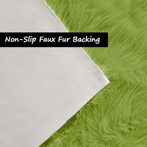 Goolela Lime Green Fluffy Runner Rug 2x6 Faux Fur Fuzzy Furry Rugs for Bedroom Bedside Shaggy Soft Rug Washable Rectangle - color: Olive Green, size: 2' x 6' (Rectangular)