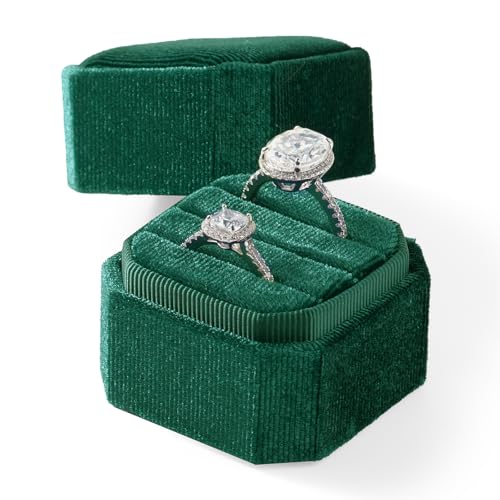 3 Slots Ring Box Velvet Ring Gift Box Wedding Day For Proposal, Engagement, Wedding, Mother's Day, Valentine's Day (Green) - color: Green