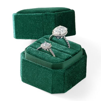 3 Slots Ring Box Velvet Ring Gift Box Wedding Day For Proposal, Engagement, Wedding, Mother's Day, Valentine's Day (Green) - color: Green