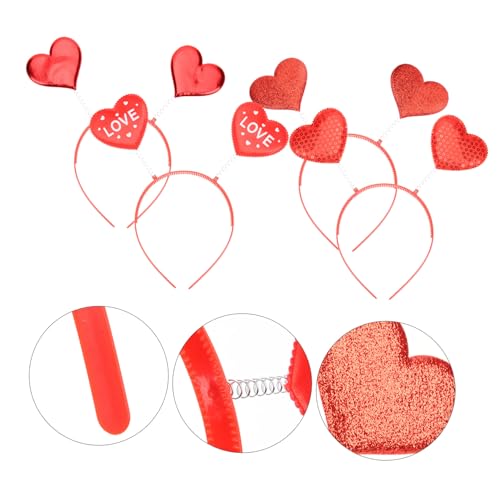 4pcs Valentine Heart Headbands Spring Design Party Hair Accessories for Women and Love Cupid Headwear for Wedding Anniversary Birthday Photo Props