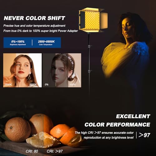 2Pack RGB LED Video Light Kit 12.6in with Barn Door, RGB Photography Light 20W/2500~8500K/14 Effect/2000lux@0.5m LED Panel Light Kit with Light Stand for Gaming Streaming Zoom YouTube Photography