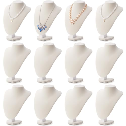 Huquary 12 Pcs Necklace Stand Display Jewelry Bust Necklace Stand Jewelry Photography Props for Selling Home Store Trade Show (Beige,Velvet) - color: Beige
