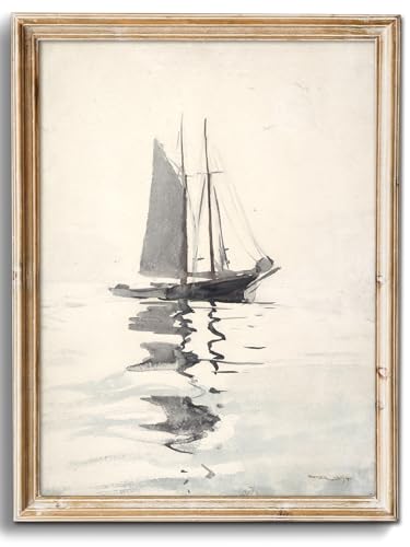 uniro Vintage Coastal Sailboat Wall Art Prints, Neutral Nautical Wall Decor Lake Sea Wall Painting Canvas Prints, Antique Boat Drawing for Coastal Decor, Vintage Nautical Painting Picture Artwork for Bedroom Bathroom Living Room decor ( 8" x 10"-UNFRAMED)