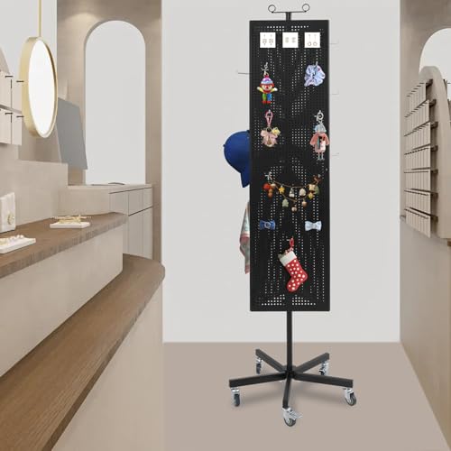 Rotating Pegboard Display Stand with 20 Hooks, 3-Sided Metal Spinner Peg Board Organizer, Countertop Display Rack for Jewelry, Keychains, Craft Supplies, Retail and Trade Shows (Black, 66in,3-Sided) - color: Black, size: 66in,3-Sided