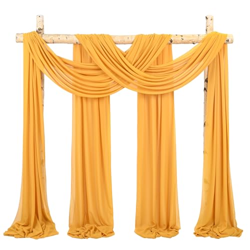 Wedding Arch Draping Fabric,4 Panels 28" x20ft Gold Wedding Arch Drapes for Ceremony Chiffon Fabric Drapes Arbor Drapery Decorations for Reception & Party - color: Gold, size: 28"W x 240"L (Pack of 4)