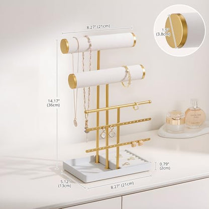 Lolalet Bracelet Display Stand Necklaces Holder, 5 Tiers Jewelry Organizer and Storage Rack with Velvet Slot and Metal Base, for Women Bangles Watches Ring Earrings -White - color: White