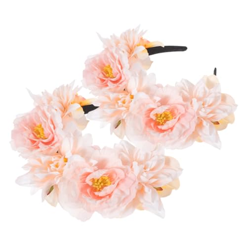 ABOOFAN 2pcs Vintage Floral Headbands for Women Double-sided Simulation Peony Hair Accessories Photo Props Party Headdress