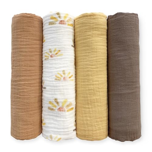 SwaddleDesigns Cotton Muslin Swaddle Blankets, Set of 4, Receiving Blanket for Newborn Babies, Baby Registry & Gift, 46x46 Inches, Watercolor Sunny Days - color: Watercolor Sunny Days