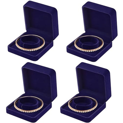 LETURE 4 Pieces Classic Velvet Bracelet Bangle Pendant Necklace Gift Box, Travel Jewelry Box Display Storage Case for Gift, Wedding, Engagement, Proposal, Birthday (4PCS Bracelet-BLUE) - color: 4PCS Bracelet-BLUE